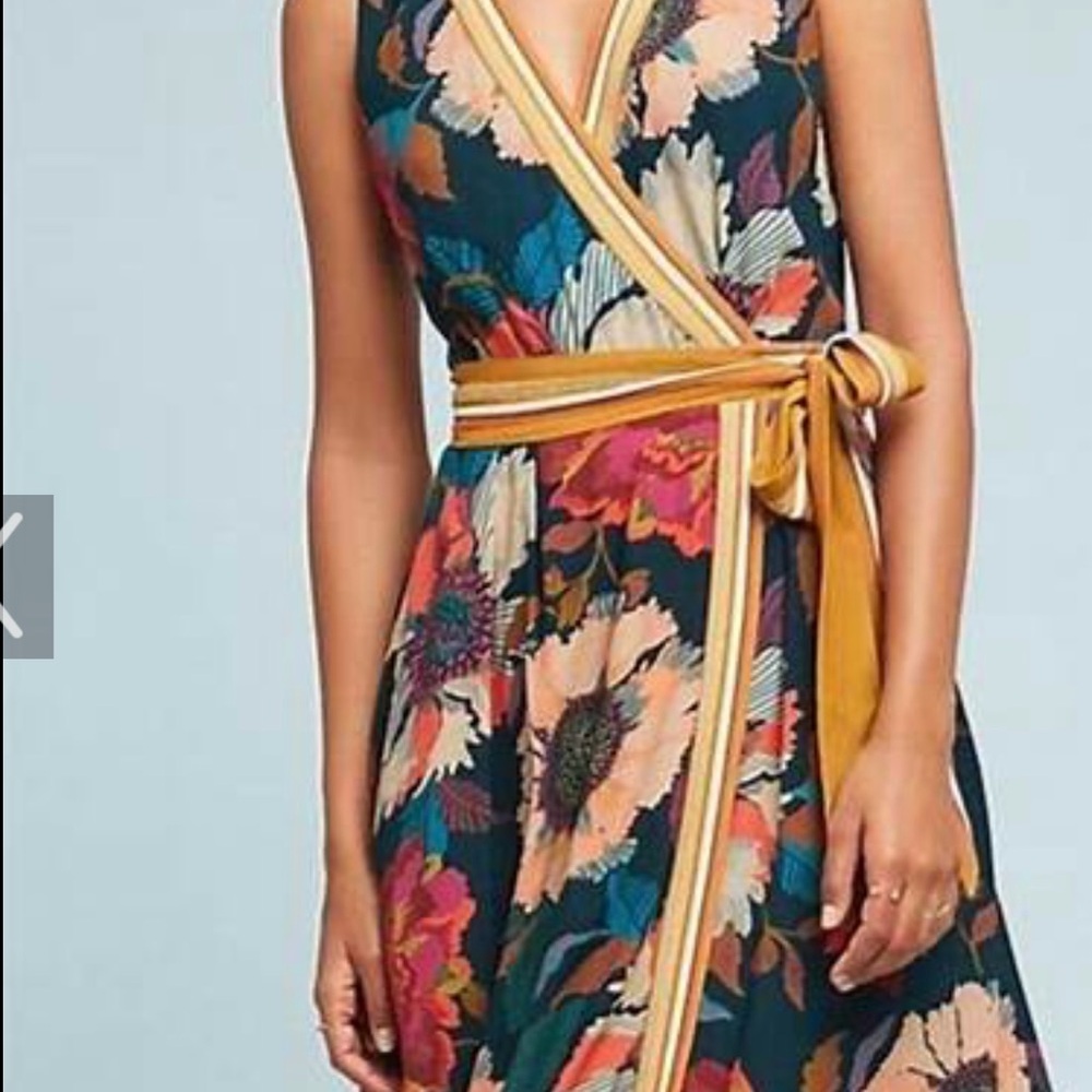 Anthropologie by Maeve botanical wrap Midi Sundress with V-neck